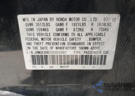 2013 Honda Fit Sport z USA, uszkodzony, nr VIN JHMGE8H52DC002897